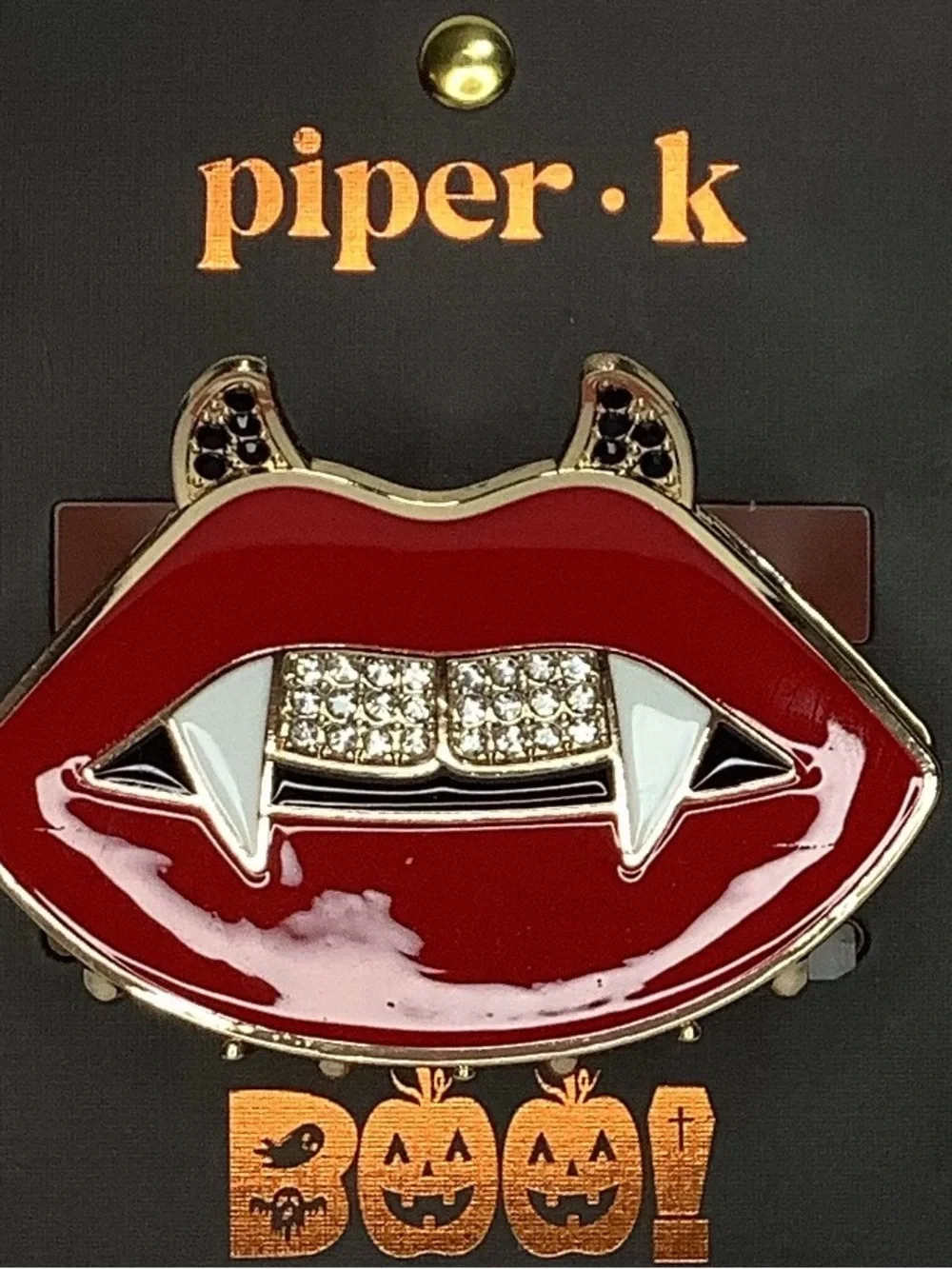 Piper K Vampire Red Lips Rhinestone Teeth Halloween Hair Clip New